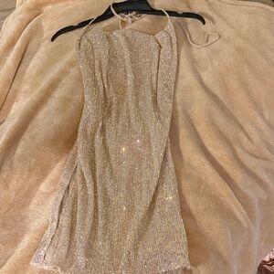 Fashion Nova Glittering Gold Backless Dress